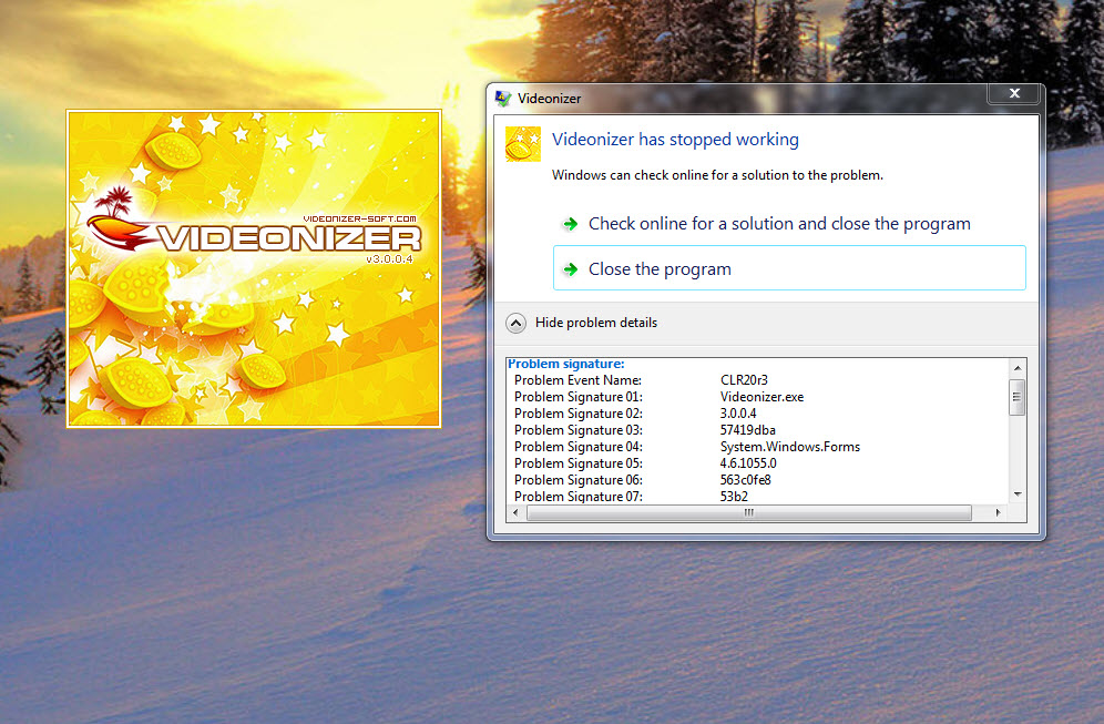 Videoinizer crash on install pic1